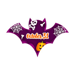 Halloween Bat Paper Cut Concept. Vector Illustration. Trick or Treat.