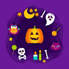 Happy Halloween Paper Cut. Vector Illustration. Trick or Treat.