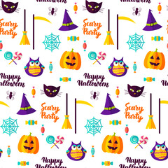 Scary Halloween Party Seamless Pattern. Vector Illustration. Trick or Treat.