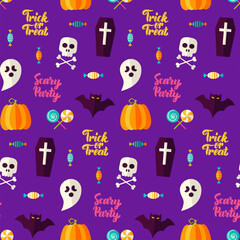 Scary Party Halloween Seamless Background. Vector Illustration. Trick or Treat.