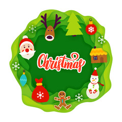 Christmas Paper Cut Concept. Vector Illustration. Winter Holiday.