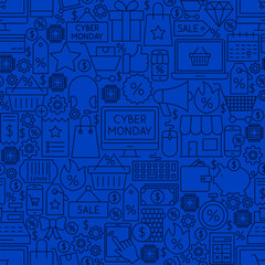 Fototapeta premium Cyber Monday Line Tile Pattern. Vector Illustration of Sale Outline Background.