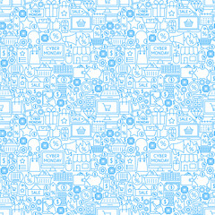 Cyber Monday Seamless Pattern. Vector Illustration of Sale Outline Background.