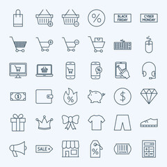 Line Cyber Monday Icons. Vector Set of Outline Black Friday Sale Symbols.