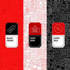 Line Black Friday Package Labels. Vector Illustration. Template for Packaging Design.
