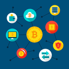 Bitcoin Digital Concept. Vector Illustration with Financial Technology Icons.