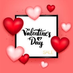 Valentines Day Sale Postcard Template. Vector Illustration of Love Concept.