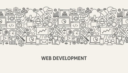 Web Development Banner Concept. Vector Illustration of Line Website Design.