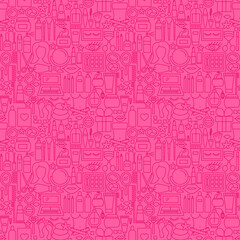 Cosmetics Line Seamless Pattern. Vector Illustration of Outline Tileable Background.