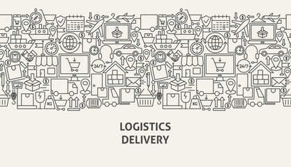 Logistics Delivery Banner Concept. Vector Illustration of Line Web Design.