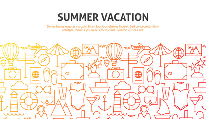 Summer Vacation Web Concept. Vector Illustration of Line Website Design. Banner Template.