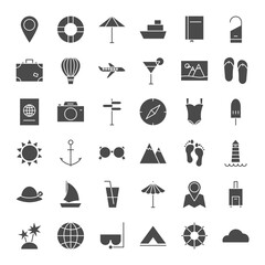 Travel Solid Web Icons. Vector Set of Summer Glyphs.