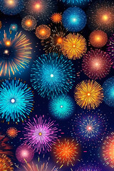 Fototapeta premium Fireworks graphic design, 4th of July, New Year's Eve, celebration, background. Generative AI