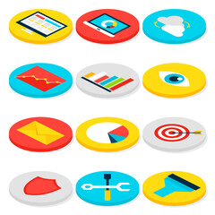 Business Analytics Isometric Icons. Vector Concepts and Technology Symbols.
