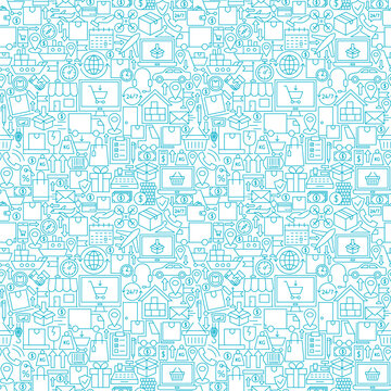 Delivery White Line Seamless Pattern. Vector Illustration of Outline Tileable Background.