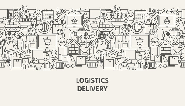 Logistics Delivery Banner Concept. Vector Illustration of Line Web Design.