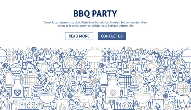 BBQ Party Banner Design. Vector Illustration of Line Web Concept.