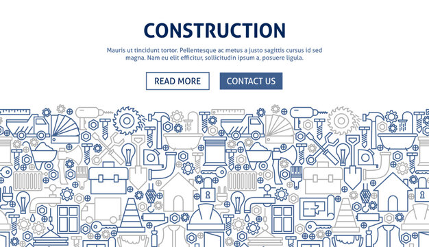 Construction Banner Design. Vector Illustration of Line Web Concept.