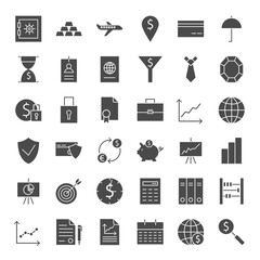 Money Banking Solid Web Icons. Vector Set of Glyphs.