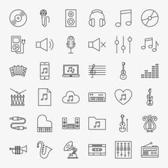 Music Line Icons Set. Vector Illustration with Outline Symbols.