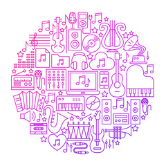 Fototapeta na wymiar Music Line Icon Circle Design. Vector Illustration of Objects Isolated over White.