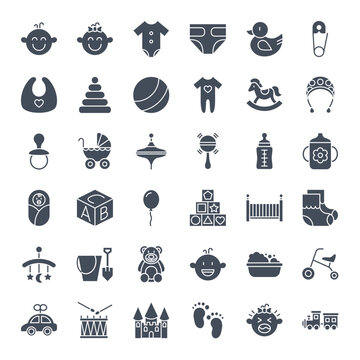 Baby Solid Web Icons. Vector Set of Children Glyphs.