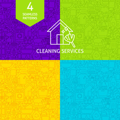 Line Cleaning Services Patterns. Four Vector Website Design Backgrounds.