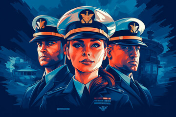 USA military navy sailors, graphic design. Generative AI - obrazy, fototapety, plakaty