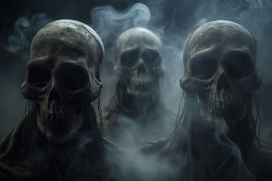 dark ghost faces in the fog