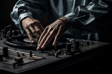 Afro-american DJ hands playing music, closeup. Generative AI