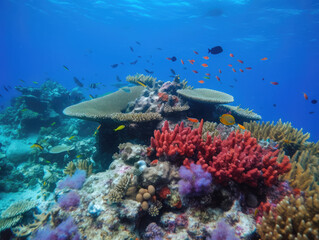 Fototapeta premium Underwater view of a coral reef. Generative AI