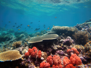 Fototapeta na wymiar Colorful coral reef with fishes. Generative AI