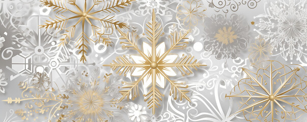 Gold and White Snowflakes Christmas Background
