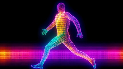 Fototapeta na wymiar Human body made up by glowing neon pattern. Made with Generative AI.