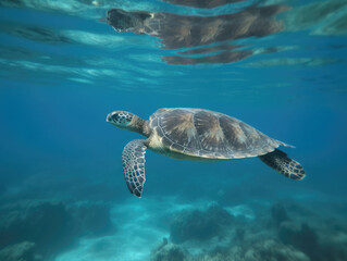 Fototapeta premium Sea turtle in the ocean. Generative AI