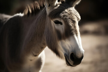Obraz na płótnie Canvas Close-up portrait of a donkey. Generative AI