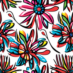 Floral pattern. Stylized flowers vector. Vector drawing flowers. Floral pattern for clothes. Floral print for notebooks, stationery, clothes, decor materials. Blooming abstract.