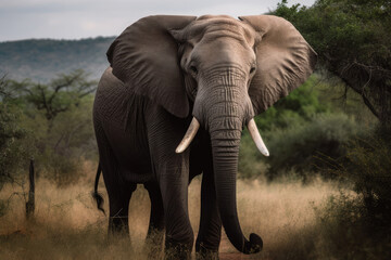 Elephant in the grasslands. Wildlife portrait. Generative AI