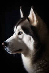 Siberian husky dog studio portrait. Close-up view. Generative AI