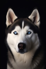 Obraz premium Siberian husky head studio portrait. Generative AI