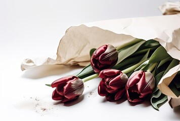 white tulip wrapped in a brown wrapping paper, generative ai