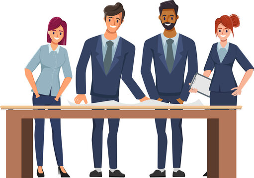 Business people teamwork office character. Colleague working together concept. Flat cartoon character design.