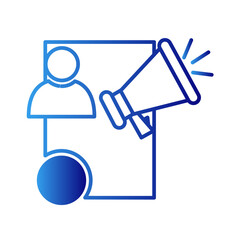 HRD marketing people icon with blue gradient outline style. work, management, hr, person, development, connection, leadership. Vector Illustration