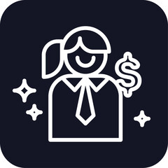 Sales woman marketing icon with black filled line outline style. business, girl, together, love, people, friends, smile. Vector Illustration