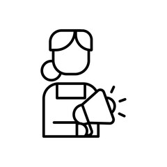Saleswoman marketing people icon with black outline style. office, outline, client, consultant, boss, avatar, background. Vector Illustration