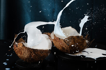 Coconut milk splash inside a coconut 