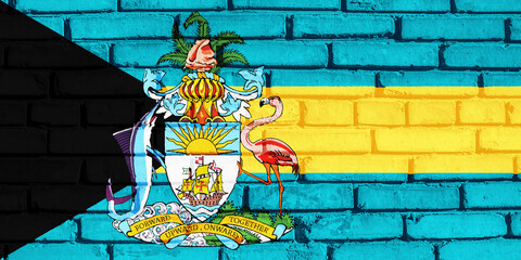 Flag of the Bahamas on a textured background. Concept collage.