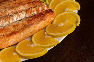 Barbecue - Fish - Grilled salmon fillet with orange