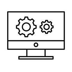 Computer science technology icon with black outline style. processor, microchip, computing, business, modern, hardware, communication. Vector Illustration