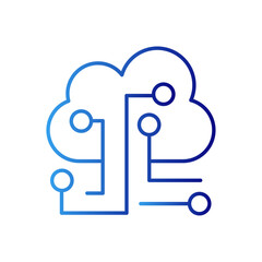 Cloud technology icon with blue gradient outline style. information, weather, hosting, sky, shape, line, design. Vector Illustration